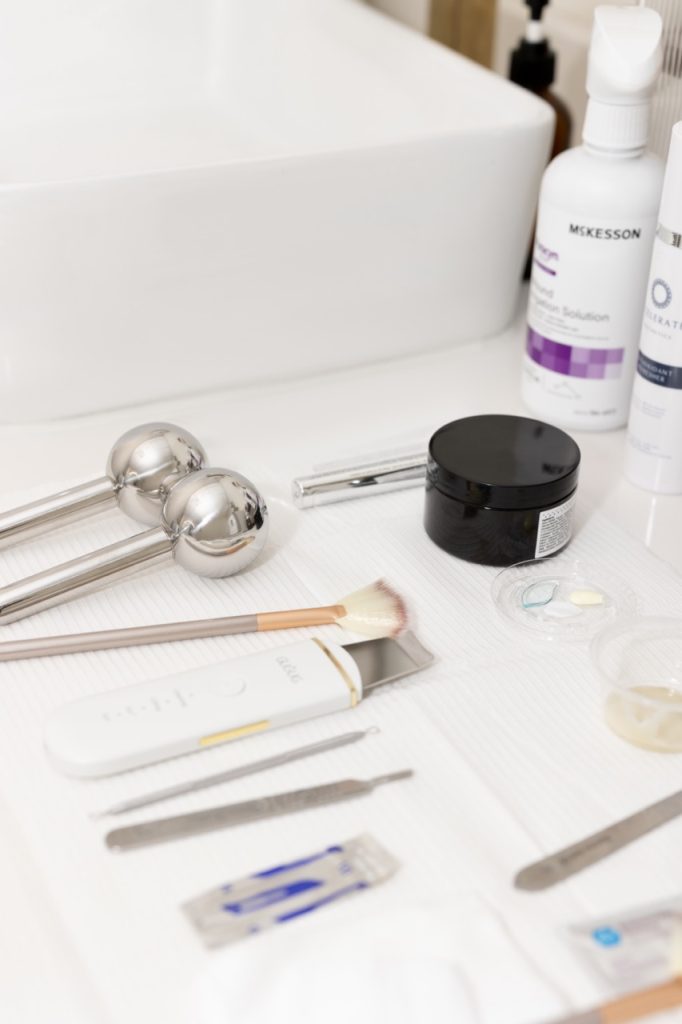 Curated medical-grade skincare products and tools at Accelerated Aesthetics medical spa in Elmhurst, IL